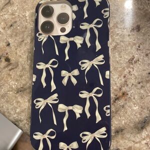 Navy blue and cream colored  Bow Pattern Case for iPhone 13/12 pro max